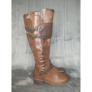 Wyatt Brown Faux Leather Croc Embossed Buckle Riding Boots Womens 8